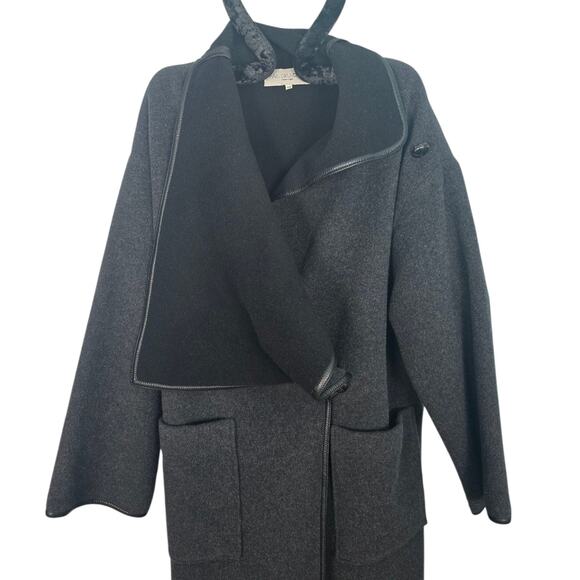 Ivan Grundahl Wool Blend Maxi Coat Asymmetric Button Faux Leather Minimalist - Picture 6 of 13